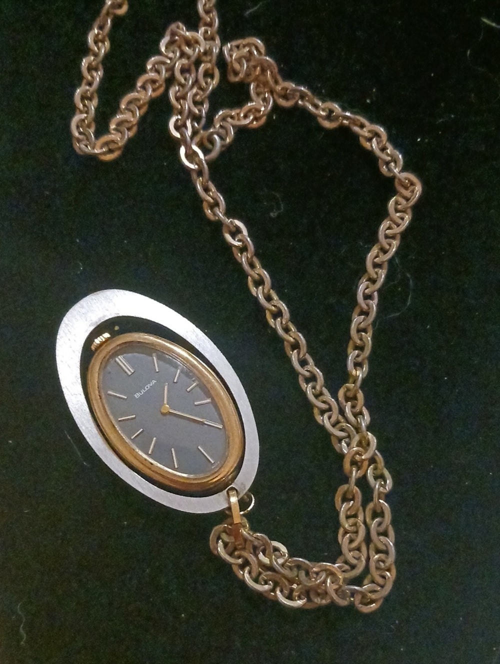 Bulova Two-Tone Oval Pendant Necklace Watch - Gold and Silver